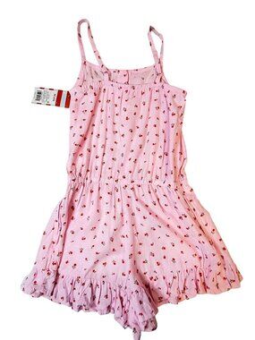 Cat & Jack Girls Pink Floral Ruffle-Trim Romper XS 4/5 Ruffle trim on shorts